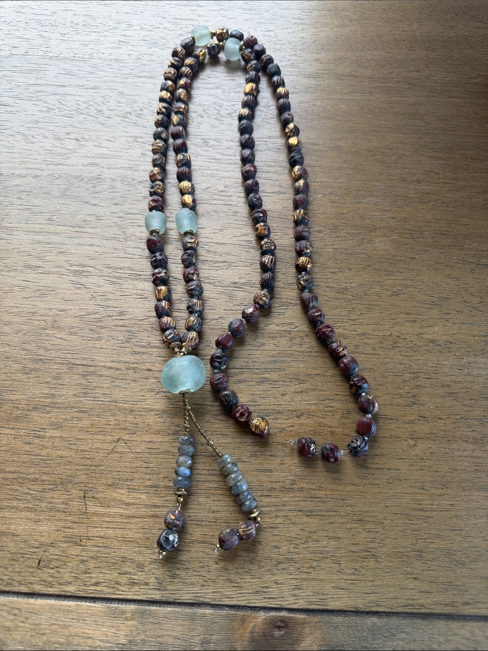 Mickey Lynn Handmade Glass and Labradorite Beaded Lariat Necklace